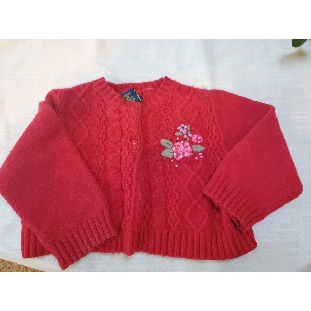 Vtg  girls 2t red Osh Kosh cardigan sweater flowers